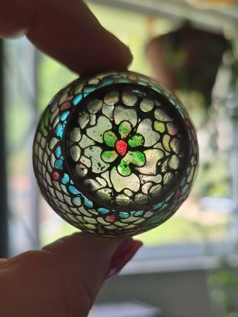 Plique A Jour Vintage Cloisonne Mini Vase Enameled Stained Glass Floral Design 2